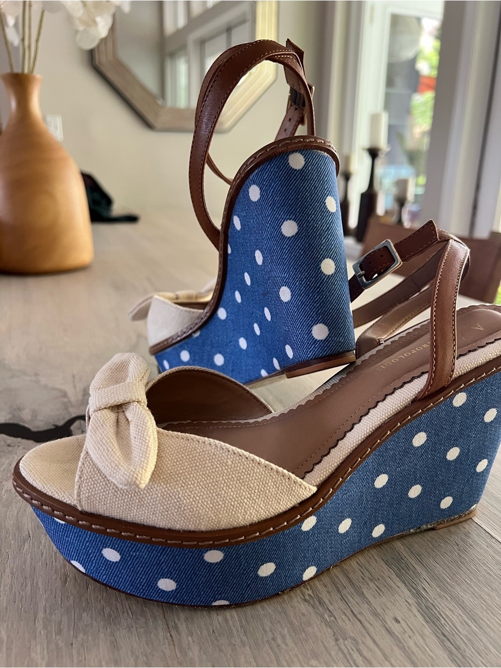 Anthropologie Ani Polka Dot Wedges Womens Size 8.5